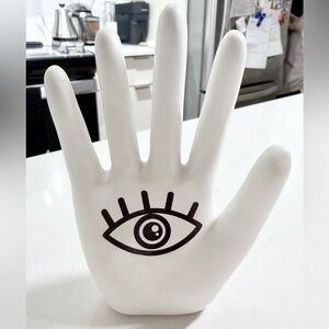 White Hamsa Hand with Evil Eye Sculpture